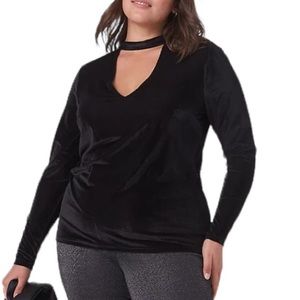 Lane Bryant Black Velour Knit Cutout Choker Top 18/20